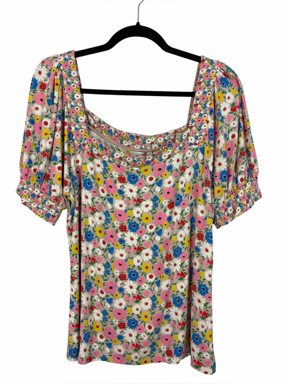 Boden Floral Puff Sleeve Top US 14 UK 18 Pink Square Neck Ecovero Viscose